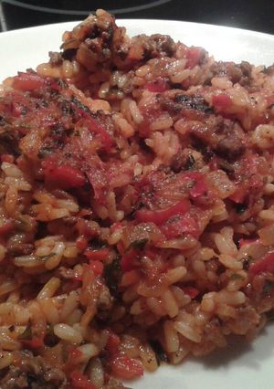 A picture of Baked rice with minced meat .