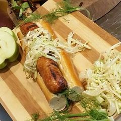 Chicken an Gorgonzola Sausage w/ a Fennel Apple Mustard Slaw A picture of Chicken an Gorgonzola Sausage w/ a Fennel Apple Mustard Slaw.