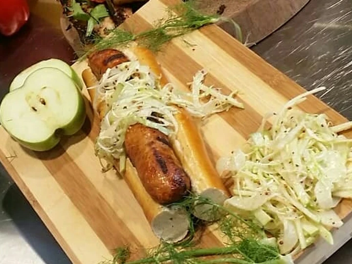 Recipe Chicken an Gorgonzola Sausage w/ a Fennel Apple Mustard Slaw the So Delicious Delicious