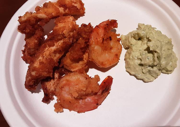 Recipe: Perfect Pork rinds coated chicken fingers and shrimp