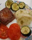 Carne picada con verduras asadas