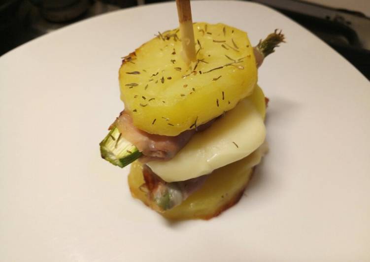 Simple Way to Make Any-night-of-the-week Asparagus, prosciutto and provolone potato stack