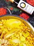 Bohnenconfit mit Zitrone, Safran und Zwiebel