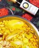 Bohnenconfit mit Zitrone, Safran und Zwiebel