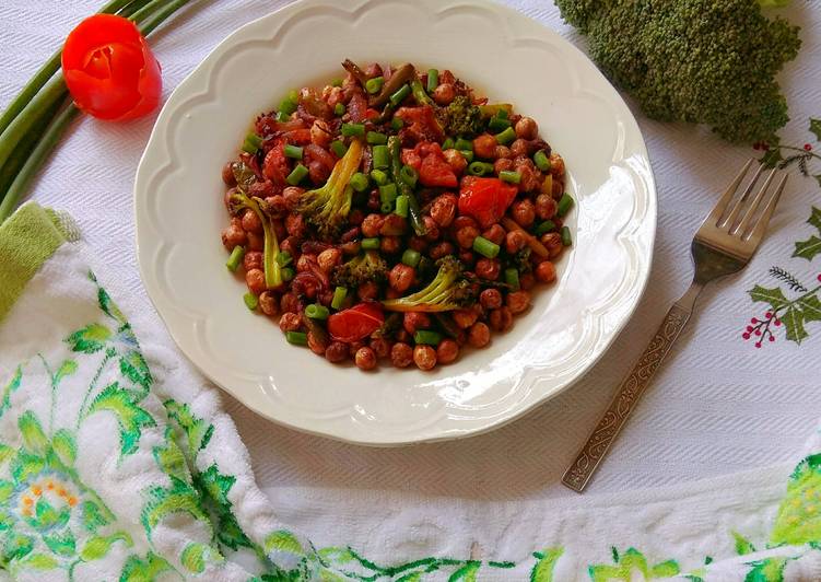 Steps to Make Favorite Crispy Chickpeas with Stir Fried Veggies