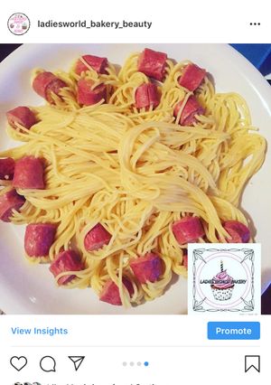 Sausage spaghetti ainihin hoton girkin