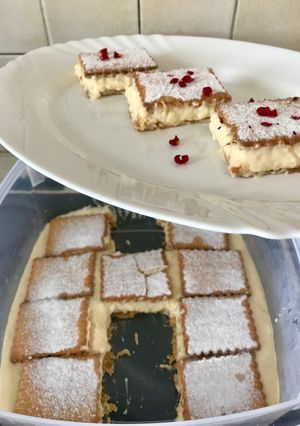 Φωτογραφία της συνταγής Γλυκό ψυγείου με μπισκότα χωρίς ζάχαρη κρέμα βανίλια αρώματα πορτοκαλιού και ροδόνερο🍰🌹