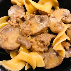 A picture of Creamy Mushroom 🍄 Egg Noodle Dish.