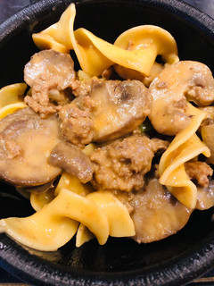 A picture of Creamy Mushroom 🍄 Egg Noodle Dish.