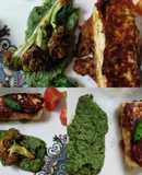 Panner steak served with roasted broccoli and pea puree