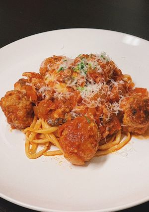 Hình của món Spaghetti thịt viên.