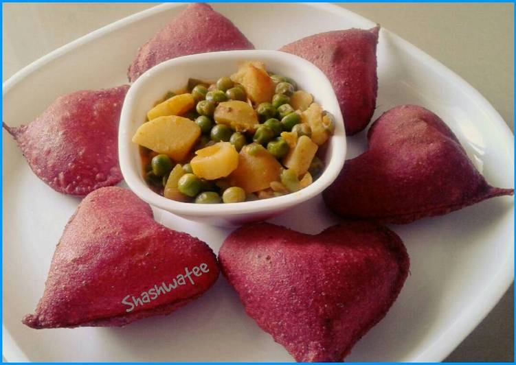 Beetroot poori and potato green peas dry sabzi