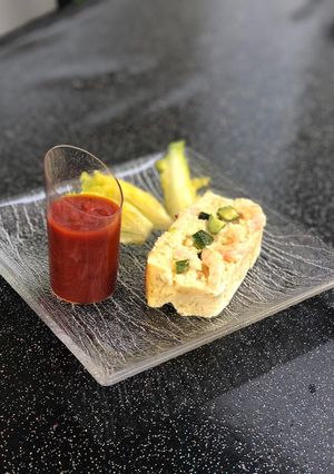 Une photo de Terrine cabillaud / crevettes cœur courgettes coulis de tomates maison pimenté 🐟