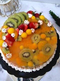 Foto resep Puding hias buah / double fruity