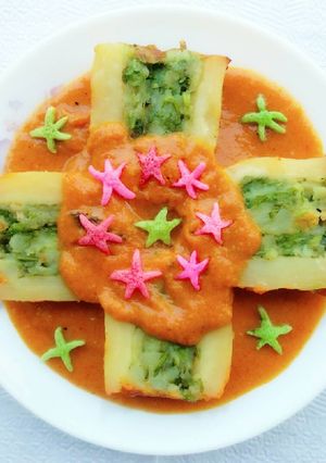 A picture of Methi leaves stuffed potato with gravy.