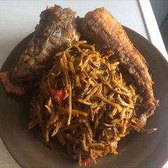 Ugba with fried fish A picture of Ugba with fried fish.