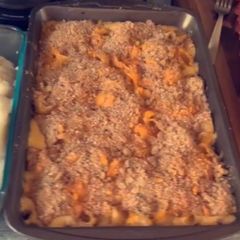A picture of Home made Mac and cheese.