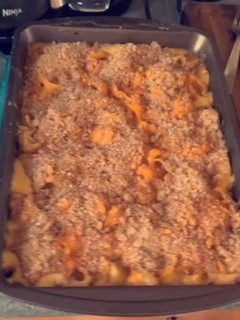 A picture of Home made Mac and cheese.