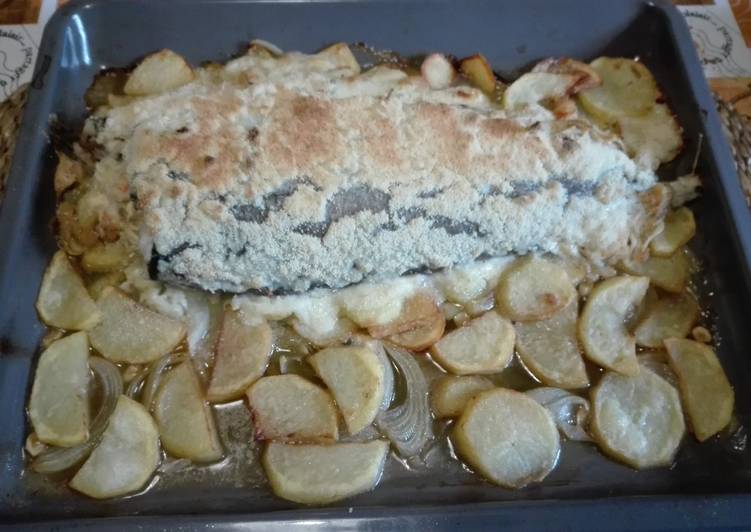 Merluza rellena de gambas y gulas