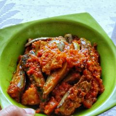A picture of Terong Bumbu Merah / Eggplants in Spicy Red Chilli Sauce.