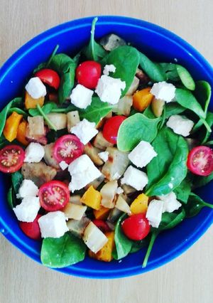 A picture of Light roast veg and feta salad.