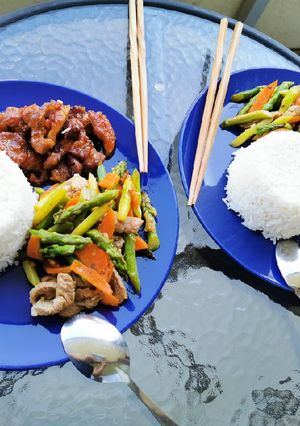 Hình của món Măng tây xào thịt lợn.