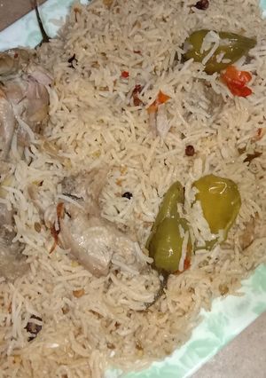 A picture of Chicken yakhni pulao.