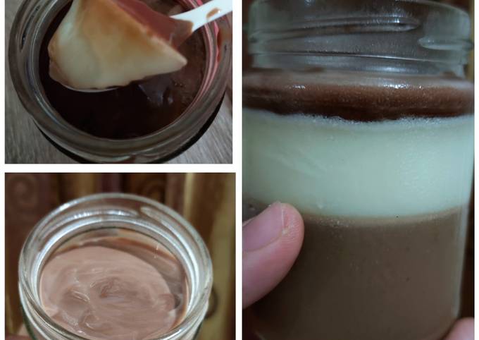 Puding Susu Cappucino dan Vanilla Toping Vla Coklat
