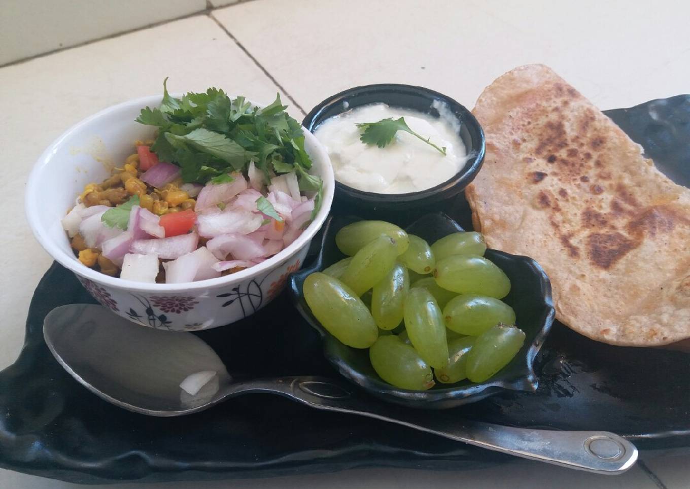Healthy masala paratha and boiled moong sprouts