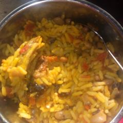 Palm oil rice and beans A picture of Palm oil rice and beans.