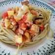 Pasta con berenjena y zuquini