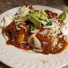 A picture of Brad's reverse chili Colorado burritos.