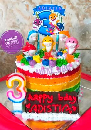 Foto resep Rainbow Cake Kukus Ny.Liem (Tart Ultah Tema Baby Shark)