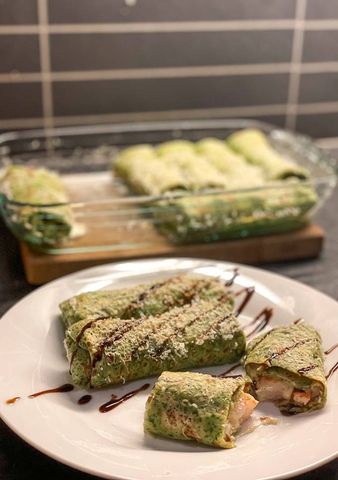 Млинці зі шпинатом з креветками 🍤