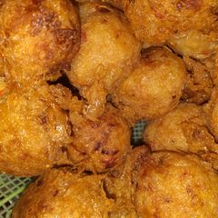 Yam balls with fish A picture of Yam balls with fish.