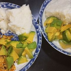 A picture of Ugali and eggs veggies.
