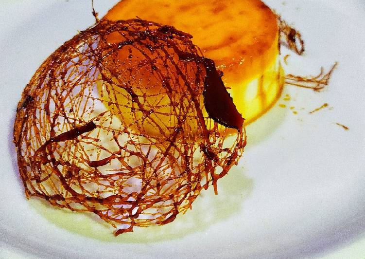 Mango Pudding with Spun Sugar Decoration