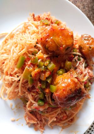 A picture of Triple Schezwan fried rice.