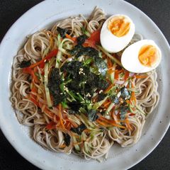 A picture of Soba Salad with Sesame Flavoured Sauce.