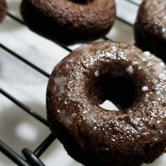 A picture of Mini Baked Chocolate Glazed Donuts.