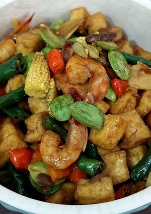 Foto resep Udang pete tahu jagung muda tumis tauco