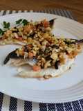 Dorada al horno con vinagreta de calamar