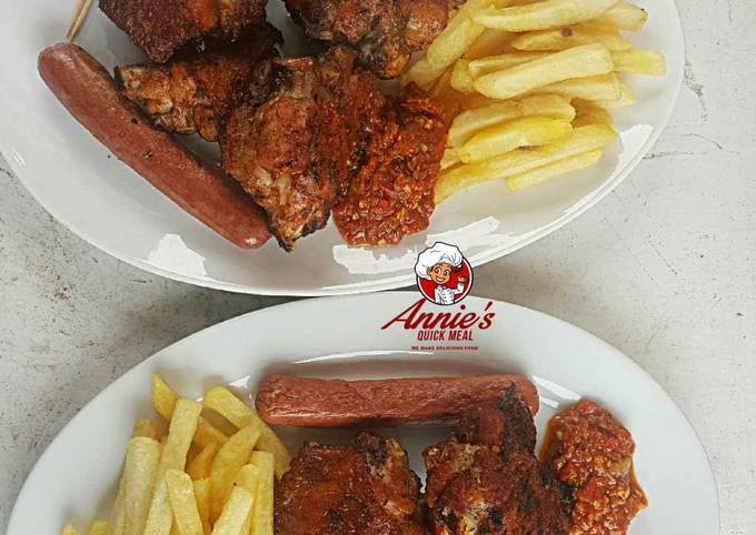 Bbq Turkey,sausage and Chips with pepper sauce