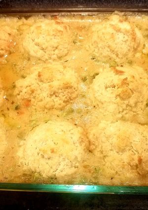 A picture of Roasted chicken and biscuit casserole.
