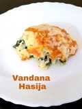 Layered Corn,Spinach Rice With Tomato Sauce
