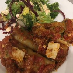 A picture of Spinach and mushroom cannelloni.