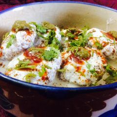 A picture of Falahari rice stuffed Dahi Vada.