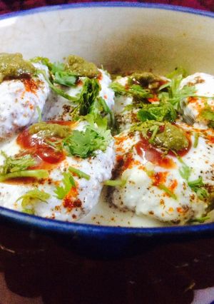 A picture of Falahari rice stuffed Dahi Vada.