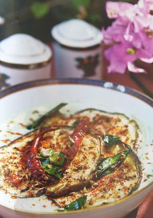 A picture of Aubergine Raita(Biryani side dish).