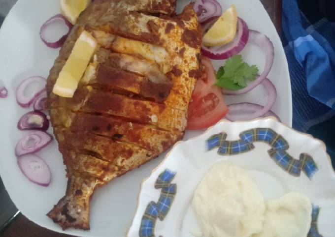 Grilled pampano fish